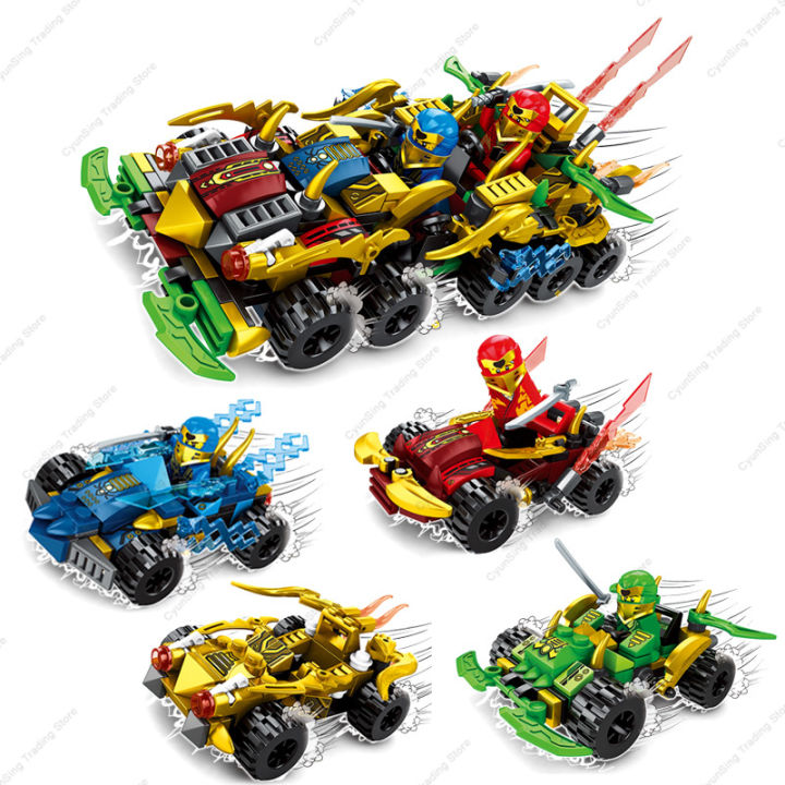 New Anime Ninja 4 in 1 Kai Jay Cole Lloyd War Armor Car Mech Chariot Model Action Figure Building Blocks Kit Bricks Kids Toys