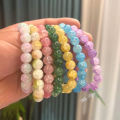 Fashion Pink Crystal Quartz Natural Stone Bracelet Elastic Reiki Healing Energy Strand Bangles Jewelry Beads Lovers Woman Gift. 