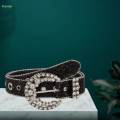 Rhinestone Belt PU Leather Belt Eyelet Belt Sequin Belt for Trousers Dress Skirts , Black. 