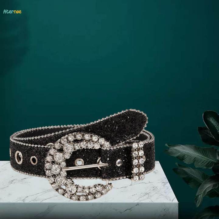 Rhinestone%20Belt%20PU%20Leather%20Belt%20Eyelet%20Belt%20Sequin%20Belt%20for%20Trousers%20Dress%20Skirts%20,%20Black%20-%20Image%205