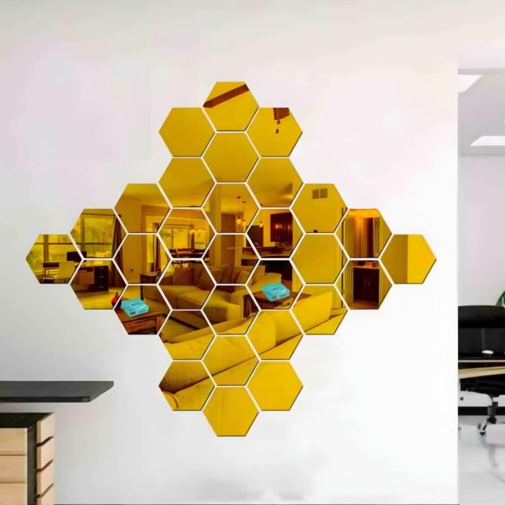 High Quality Big Imported Acrylic Hexagon wall decor Mirrors 3D wall mirrors 6x6 inches per hexagon