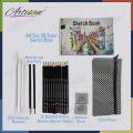 Artisan - 21 Pcs Artist Sketching Set Includes A4 Size 20 Sheet Sketch Book, 12 Different Shades Drawing Graphite Pencils, 3 Pcs Charcoal Blenders, Marie Soft and Hard Pencil, Kneadable Eraser For Charcol Pencil, Cloth Pouch. 