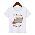 BOUND Lovely Sleeping Pusheen Cat Print Tee Shirt Summer 2021 Children's T-Shirts White Baby Girl Boy Clothes Kids Teens Tops Streetwear. 