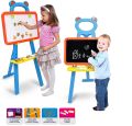 3in1 Learning Easel Double Sided Black And White Drawing Board Magnetic Board and Chalkboard Art Activity Drawing for Artist with Learning Magnetic Alphabet And Numbers Chalk and Eraser. 