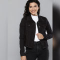 CLOTHING   HERE NOW Women Black Solid Denim Jacket. 