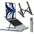Aluminium Laptop Stand Silver & Black With Detachable Single & Dual Fan Stand For Laptop - 7 Gear To Adjust Height & Anti Slip Rubber Grip - Full Metal Body Adjustable Portable And Foldable Laptop Stand. 