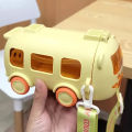 Cute Bus Shaped Water Bottle With Straw 500ml Toy Car Bottle. 