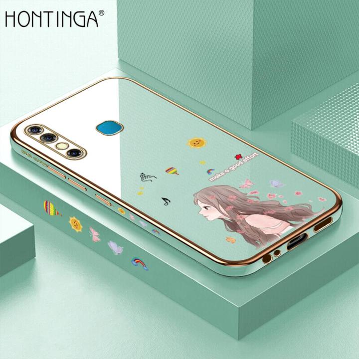 Hontinga for Infinix Hot 8 / Hot 8 Pro Back Cover Luxury 6D Plating Sunshine Girl Side Pattern Case Soft Silicone Square Phone Cases