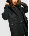 Parachute Long Pocket Gilet For Women | Sleeveless Long Jacket With Adjustable Drawstrings at Waist. 