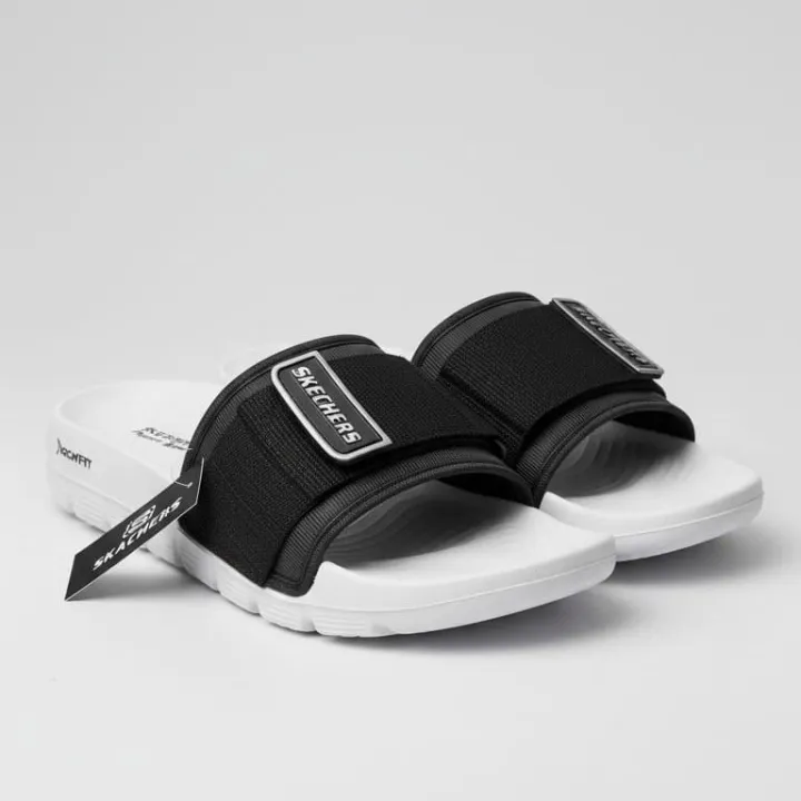 EVR Skechers Men’s Comfort Slide Slippers – Black & White | Casual ...