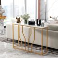 Gold Console Table, 40” Modern Narrow Entryway Table with Marble effect MDF Sheet Tabletop, Metal Frame, Long Couch Table, Behind Sofa Table. 