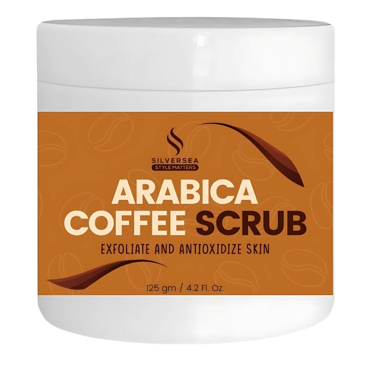 SilverSea Arabica Coffee Scrub for Face and Body - Natural Exfoliating Scrub with Organic Arabica Coffee Grounds, Moisturizing, Anti-Aging, Brightening, Deep Cleansing, Pore Minimizing, Skin Tightening, 100% Natural Ingredients, Suitable for All Skin Type