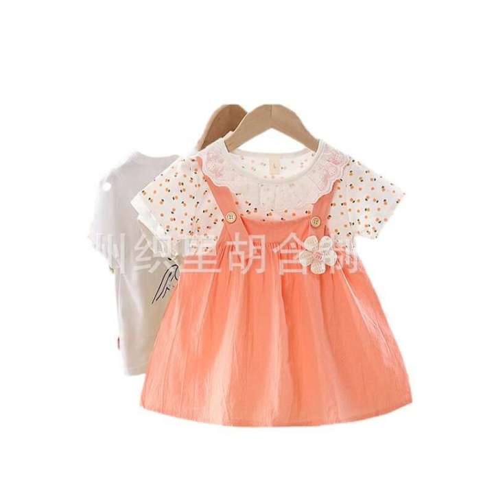 2024%20Summer%20New%20Girl's%20Round%20Neck%20Dress%20Baby%20Girl%20Cotton%20Fashion%20Sling%20Fake%20Two%20Princess%20Skirts%20-%20Image%205