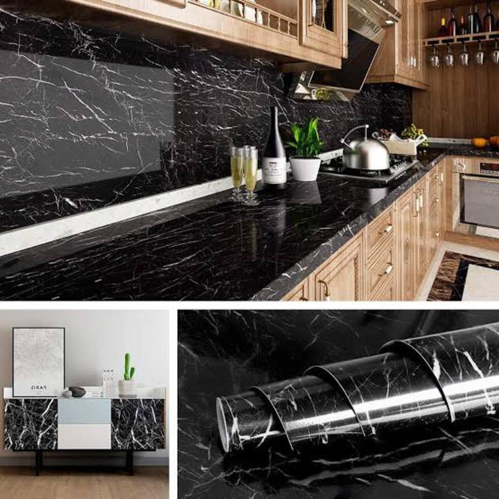 60*200 cm Original Kitchen Marble Sheet Self Adhesive Black & White Marble Sheet for Kitchen  Anti Oil Water Proof & Heat Resistant Sheet For Countertops Wall Sticker DIY Sheet Wall Paper PVC Decorative Sheet