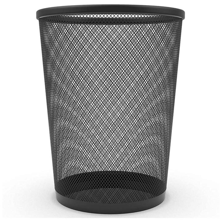 Circular Black Mesh Waste Waste Paper Bin Basket, Metal Trash Bin for