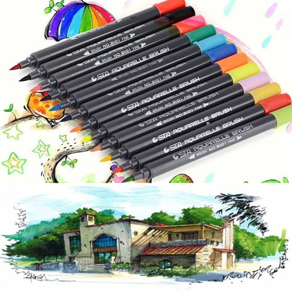 12pcs STA (Same quality like M&G Signme) Dual Side Water Brush Pen Marker Set For Drawing KS