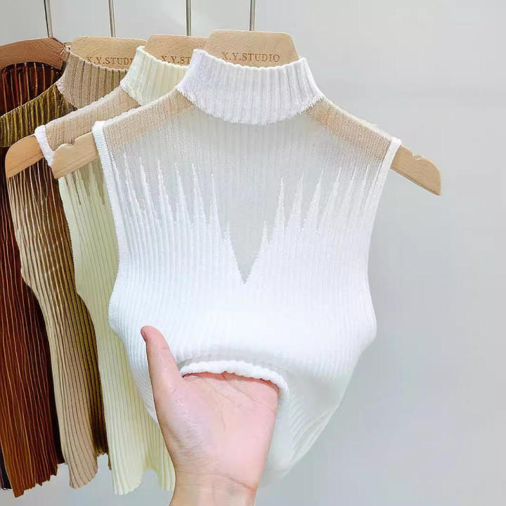 Sleeve-Cut Thin Tight Sheer See-Through Knit