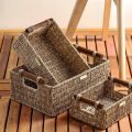 ADO BASICS Premium Jumbo Vietnamese Seagrass Wicker Basket with Stain Resistant Wooden Handles Set of 3. 