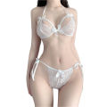 Shuoyao lingerie sexy lace three-point bra panties female transparent temptation pajamas set wholesale 238. 