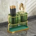 2 Compartments Round Cutlery Holder Utensil Holder Countertop Kitchen Utensil Organizer Spoon Fork Holder Organizer Cutlery Caddy Drying Rack 2 Green Cups with Gold Iron Frame Cooking Utensil Crock Chic. 