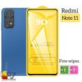 Redmi Note 11 - 9D Tempered Glass Screen Protector Full Coverage 6.43 Inch, 9H Hardness, Anti-Scratch, Anti-Fingerprint, with Cleaning Wipe. 