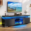 DWVO Black and White TV Stand with LED Lights and Power Outlet, Modern Entertainment Center for 55/60/65 Inch, Media Console Table TV Cabinet with Storage, Universal TV Stand for Living Room. 