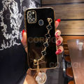 For Samsung Galaxy A21s Back Cover with Bracelet Wristband Luxury Clover Chain 6D Plating Frame Shiny Girls Cases Soft Silicone Square Protective Mobile Phone Case. 