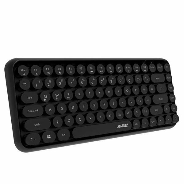 Ajazz 308i Ultra Compact Slim Profile Bluetooth Keyboard Multi-Device, Retro with Round Keys, Black