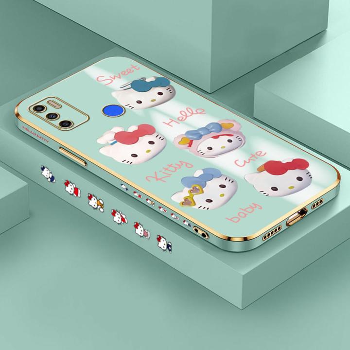 Tecno Spark 5 Air/Spark 6 Air Cute Cartoon Hello Kitty For Girls Square Edge Pattern Casing Plated Phone Shell Luxury Plating Soft Phone Case
