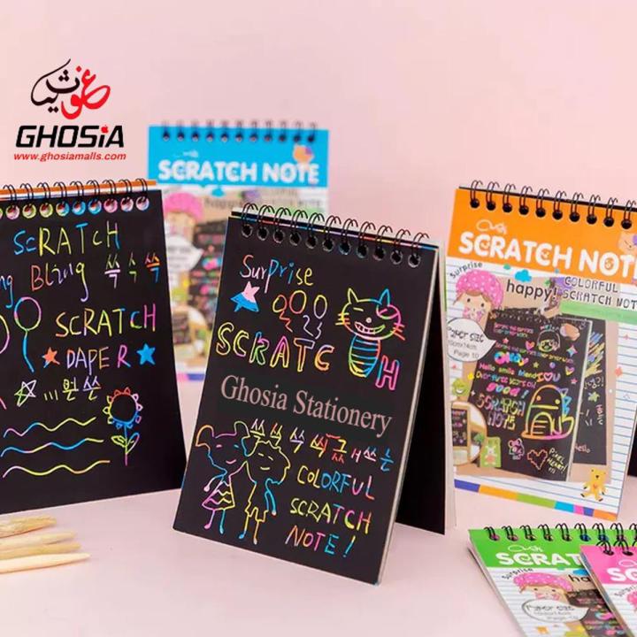 Multicolor Magic Book Rainbow Magic Doodle Scratch Art Activity Notebooks Or Note Pad with Bamboo Pen Kids Arts and Craft Gifts