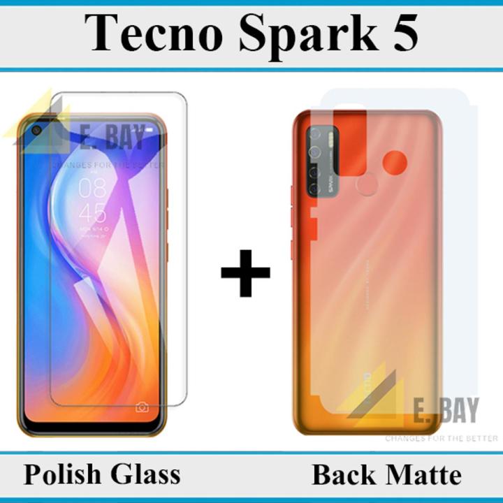 Tecno Spark 5 Tempered Glass Screen Protector Polish Glass + Back Matte Protector Soft Skin Sheet Soft Film Protector For Tecno Spark 5