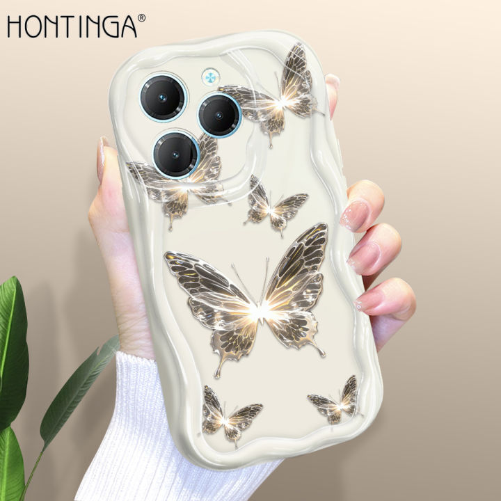 Hontinga for Tecno Spark 20 Pro Back Cover Beautiful Butterfly Cream Texture Phone Case Wavy Edge Soft Silicone Cover