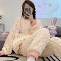 Coral Velvet Pajamas Women's Autumn And Winter Internet Celebrity Starfish Fleece Lined For Women Thickened Set Flannel Spring And Autumn Day Home Wear. 