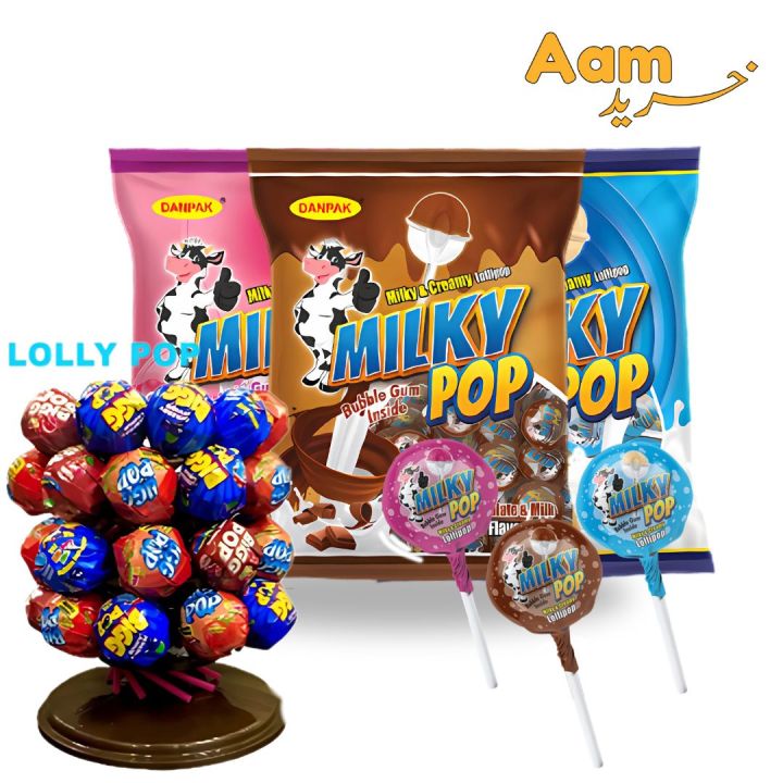 "DanPak Milky Pop - 40 Pcs Box | Creamy Lollipops with Bubble Gum Center | Fun & Surprising Treat for Kids & Adults | Perfect for Parties, Gifting, Daily Snacking | Aamrite"