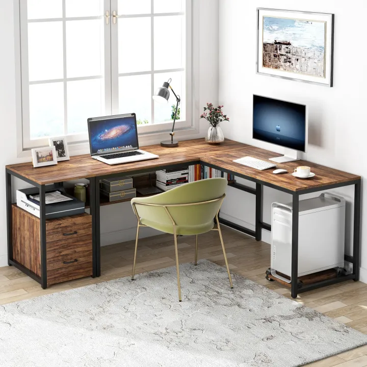 Customised%20L-Shaped%20Desk,%2070%E2%80%B3%20Computer%20Desk%20with%20Bookcase%20and%20Cabinet,%20Customizable%20-%20Image%202