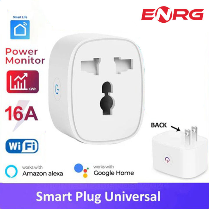 ENRG Heavy Duty Smart WiFi Plug Socket Outlet 16A 3 Pin Plug No Hub Required with Energy Monitoring and Timer Function Compatible with Alexa and Google Assistant Remote Control Your Home Appliances from Anywhere
