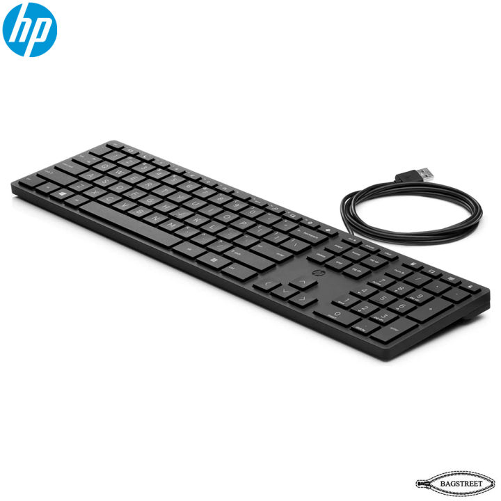 HP Halley Wired Desktop 320K Standard USB Wired Keyboard with Quiet Keys and Adjustable Slope - Black