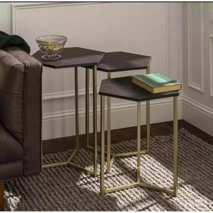 Hdf Center Table Modern Hexagon Nesting Side End Table Set Living Room, Set Of 3, HDF ...