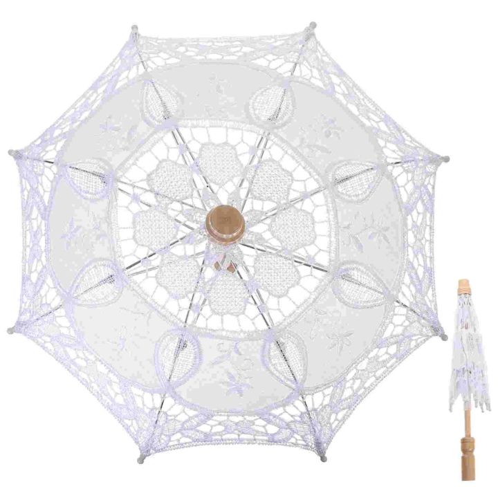 Cotton Umbrella Wedding Photography Prop Parasol Bridal Veil Ornament Lace Bride Embroidery White Umbrellas for Rain