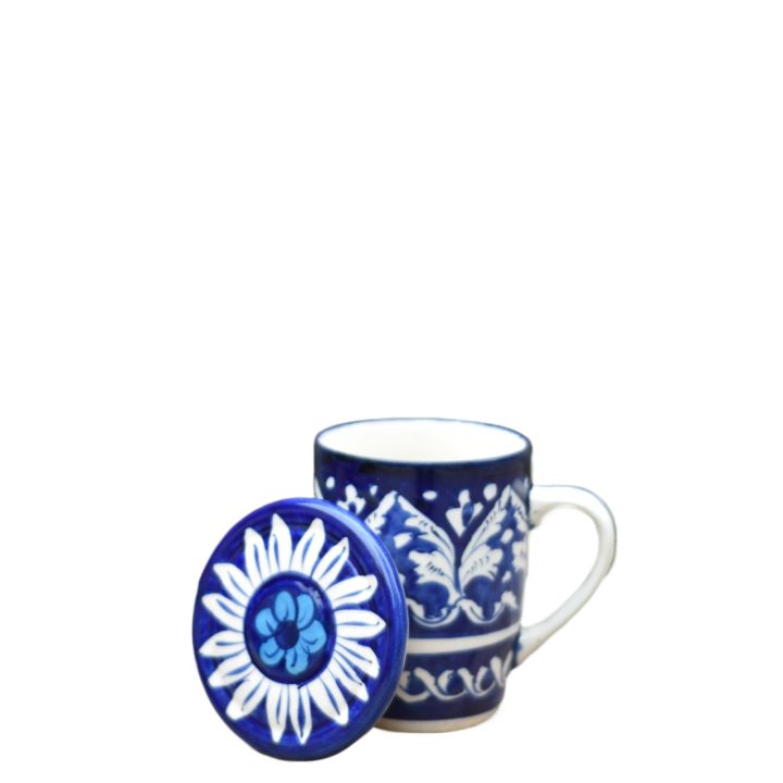Mug|Mug with Lid|Handmade And Handpainted|Multani Blue Pottery|Coffee Mug