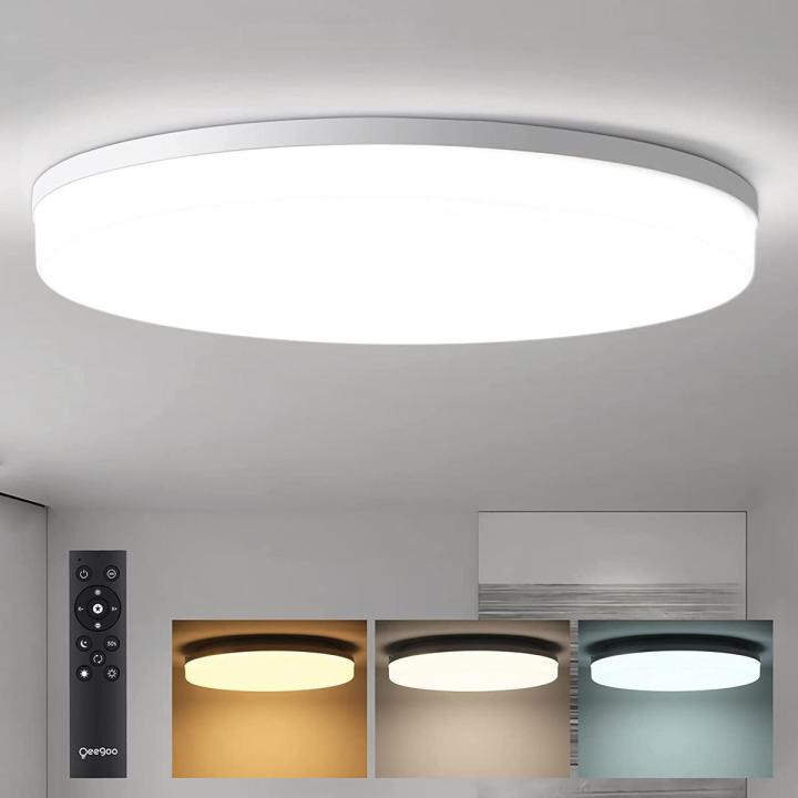 Leoeu LED Flush Mount Ceiling Light Fixtures with Remote Control, Round 8.6inch 18W 1800LM Super Bright Dimmable Ceiling Lighting Fixtures for Bedroom Bathroom Kitchen Kids Room, 3000K-4000K