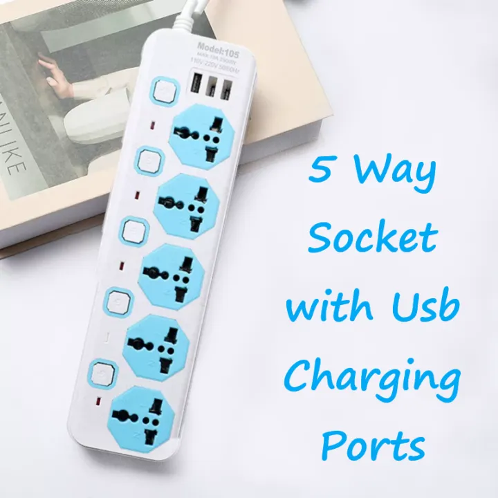 5%20way%20power%20Strip%20/%20Extension%20Lead%20board%20with%203%20USB%20Ports%20and%205%20Sockets%20with%20Long%20Copper%20Wire%20-%20Image%202