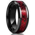 10 Colors 8mm Men's Stainless Steel Celtic Dragon Ring Inlay Red Green Black Carbon Fiber Ring Wedding Band Jewelry Size 6-13. 