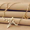 Golden Metal Ecg Heart Beat Wave Necklace Pendant For Women & Girls. 