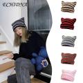 ECHIDNA Exquisite Weaving Beanie Cozy Striped Winter Beanie with Cute Kitty Ears Anti-slip Windproof less Than Adults Knitted Hat. 