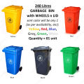 Outdoor Garbage Bin with Wheels - 240 Liters - Wheeled Waste Trash Can - Outdoor Wheeled Dustbin. 