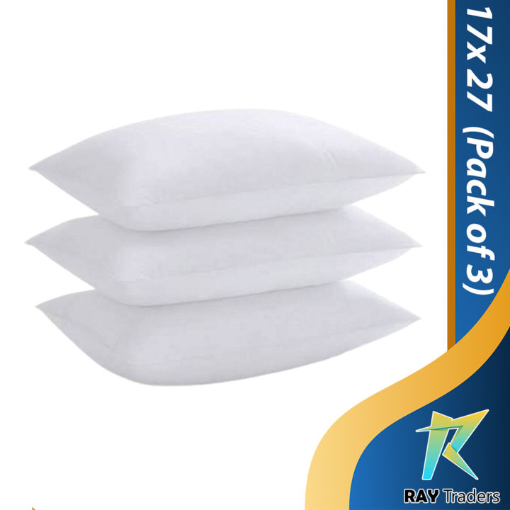White Pillow Pack Of 3 (Three) PC Filling Imported Ball Fiber Polyester Size 17x27 Inch