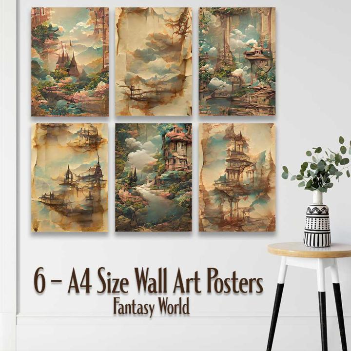 6 A4 Size Fantasy World Wall Art Posters, Home & Room Decoration Items, Wall Decor Posters, Home Decor Wall Art, HD Quality Prints, Wall Hanging Room Decor Items, Wall Photo Cards