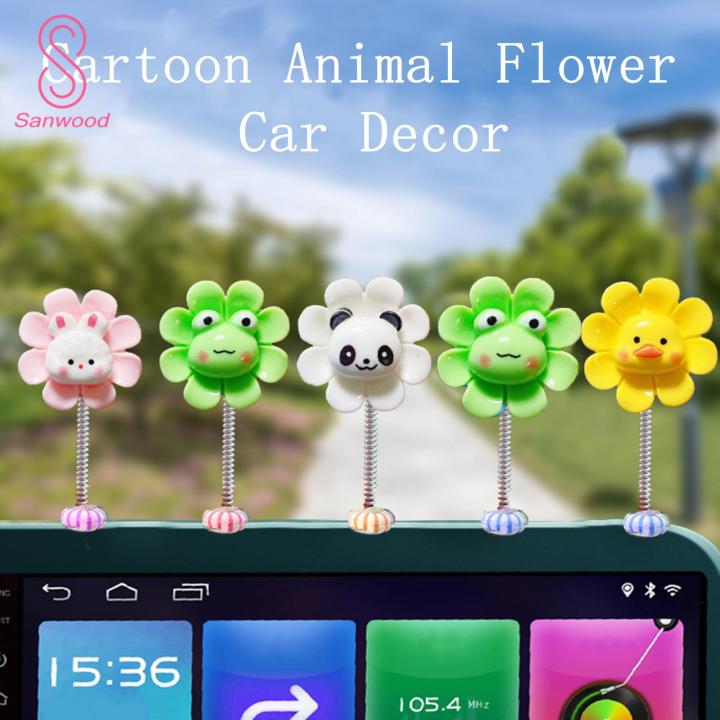 Vibration Car Decoration Quirky Car Dashboard Decorations Cute Cartoon Animal Flower Ornament for Vibrant Car Accessory Home Office Desk Décor Spring Loaded Car Ornaments