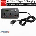 Speed-X 603PU Power Universal Travel 3 Socket + 4 USB + 1 Type-C 12Amp Multi Port Charger | Phone Charging Station Universal Hub for Desktop Office Home Smart Device Extension Adapter Mobile Tablet Laptop Connection Socket Block Power Strip Wire. 
